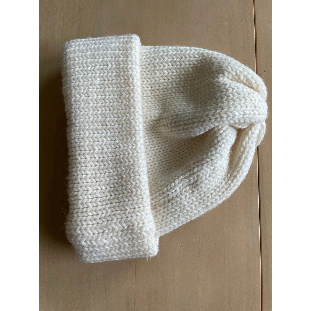 100% Wool Made In USA Cream Off-White Ivory Beanie Cap Winter Hat Warm One Size